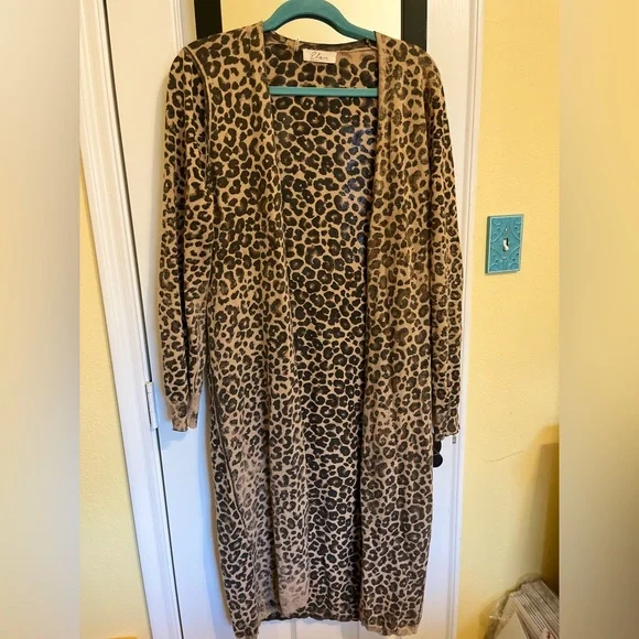 Elan Sweaters Elan Cheetah Long Cardigan Size Medium Poshmark